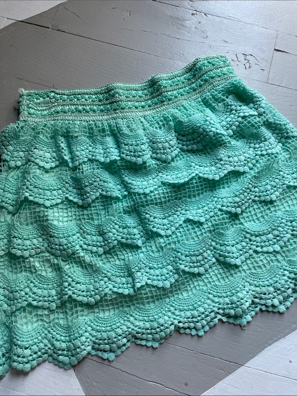 Justify Mint Crochet Tiered Mini Skirt